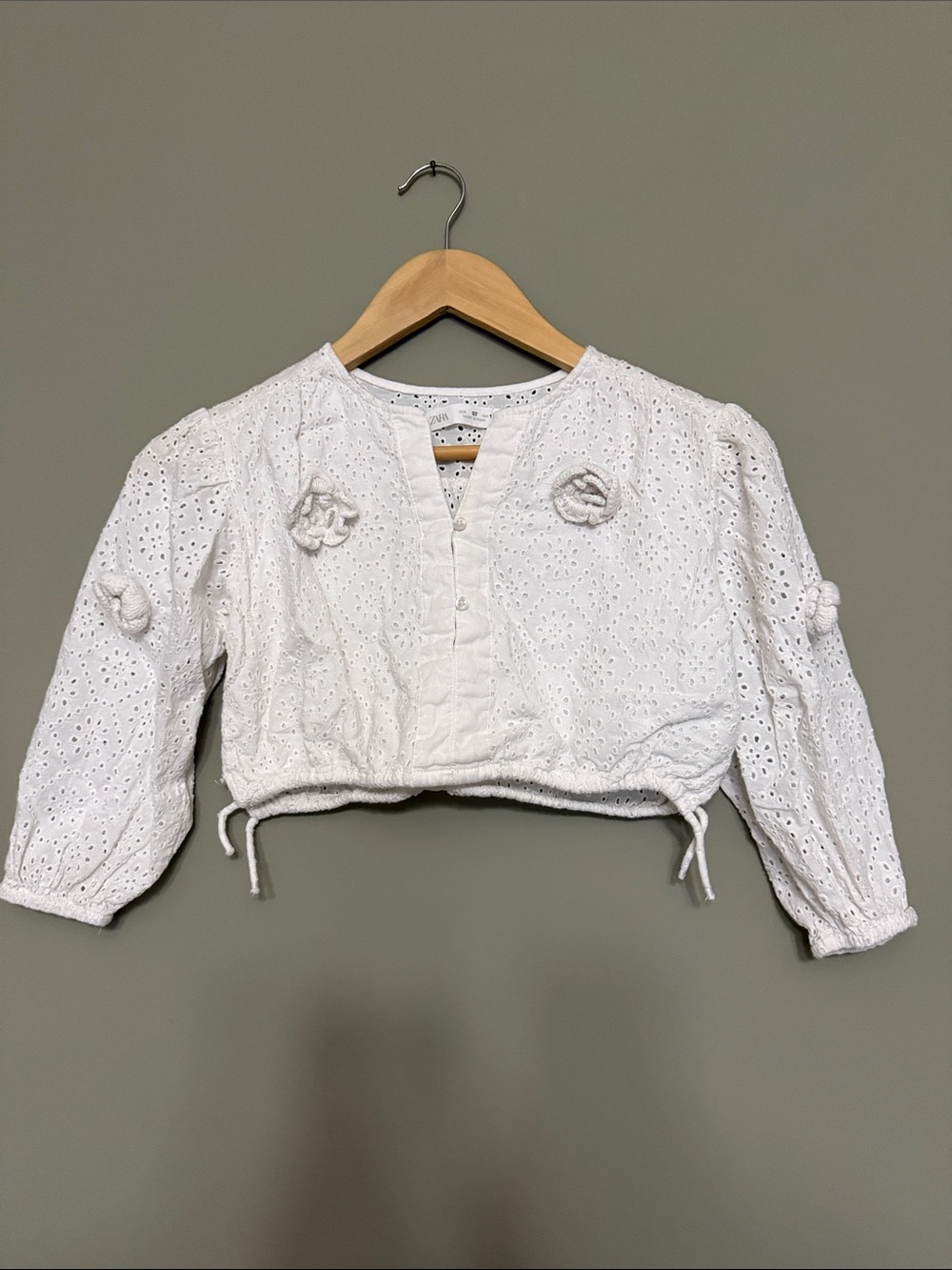 Zara White Eyelet Cropped Girls Top